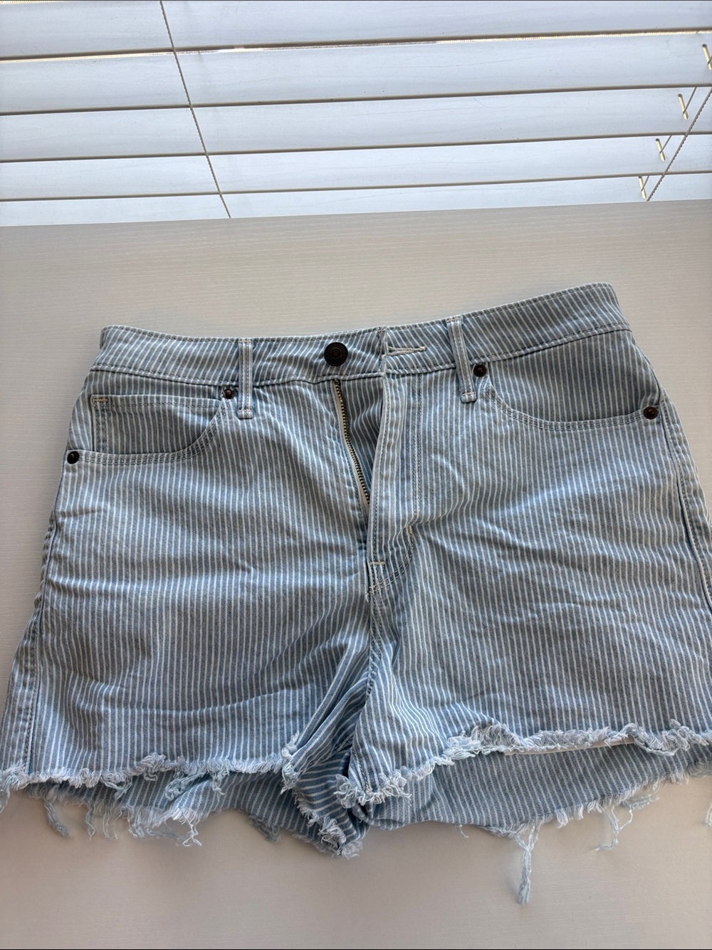 Abercrombie & Fitch Light Blue Striped Denim Shorts